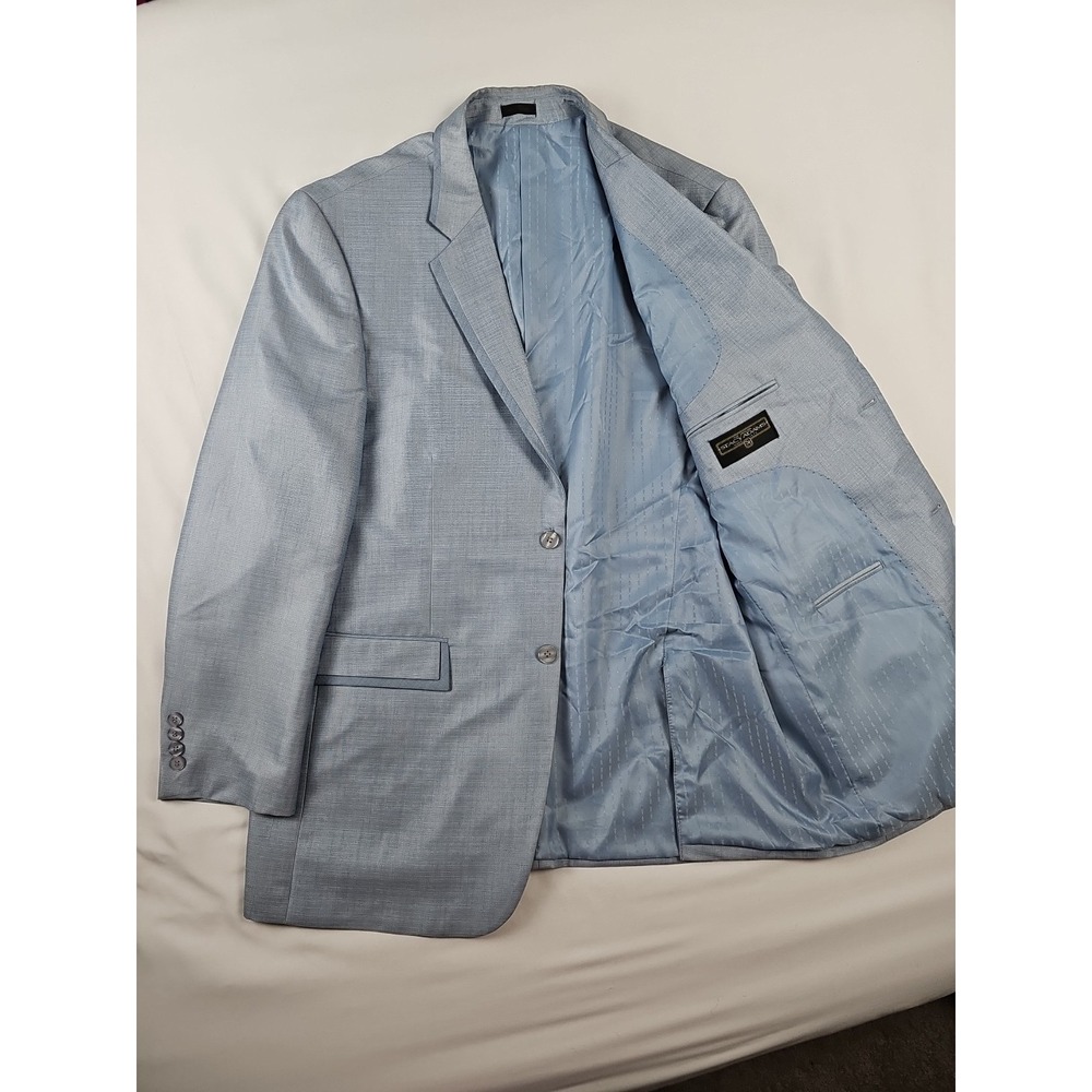 Stacy Adams Blue Sharkskin Tux Style Jacket Notched Suit Blazer 46 R